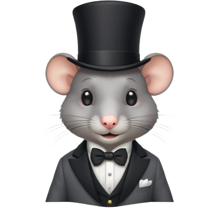 gray fancy rat with a very smug smirk, wearing a top hat, monocle, and suit, emoji style emoji