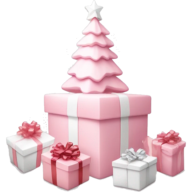 Light pink Christmas gifts under a white Christmas tree  emoji
