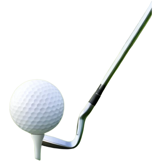 A golf ball on a tee with a golf club placed beside it, set against the backdrop of a well-manicured green golf course. The scene emphasizes the equipment and serene atmosphere of the sport, with soft lighting and a peaceful, open landscape emoji