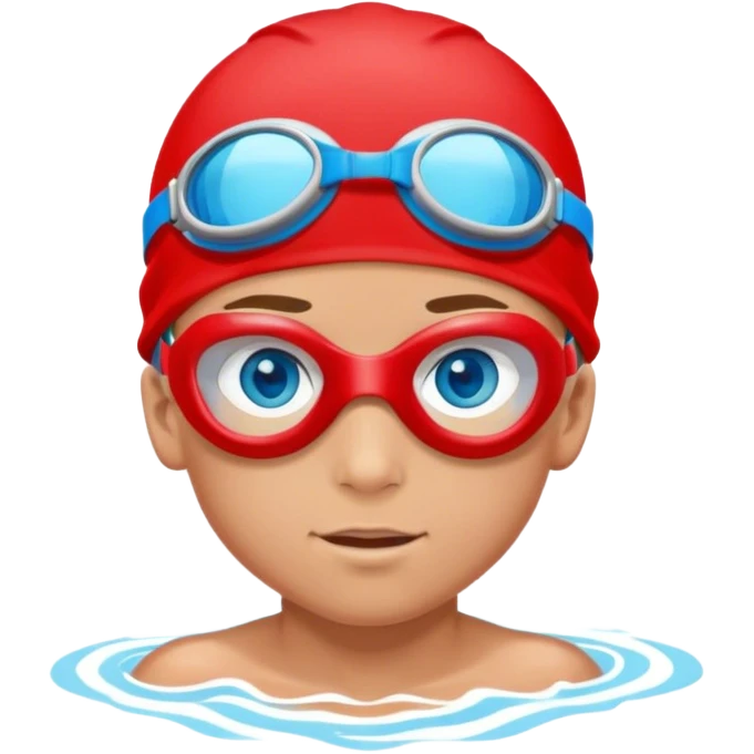 Boy Swimmer in a red swim cap and goggles  with blue eyes  emoji