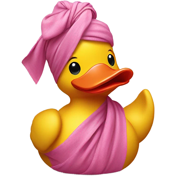 side view of yellow rubber duck with a pink bandana doing yoga while praying (without any wings) emoji