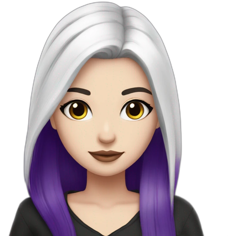 White girl long straight black and purple hair with white streak hair Raven Queen emoji