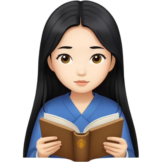 Asian girl with long black hair reading emoji