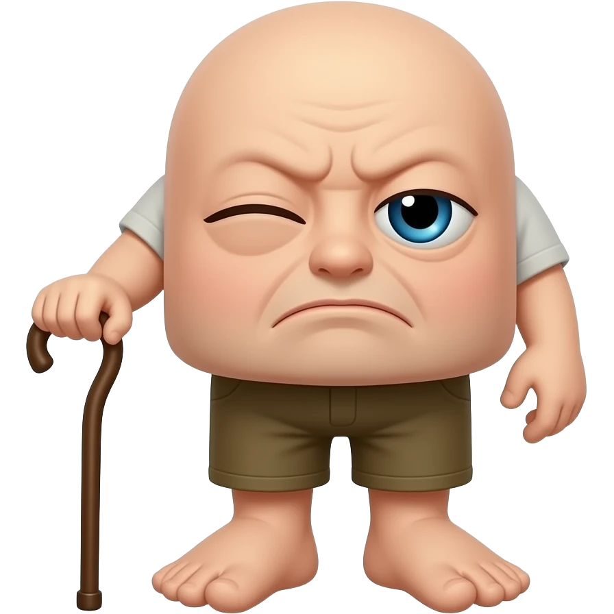 Start with top smaller head bigger feethat and cane frowning and blinking his eye emoji