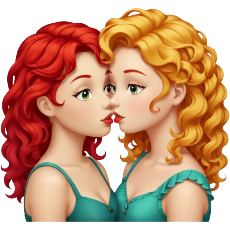 two girls kissing. one with bright red hair, the other with blonde curls emoji
