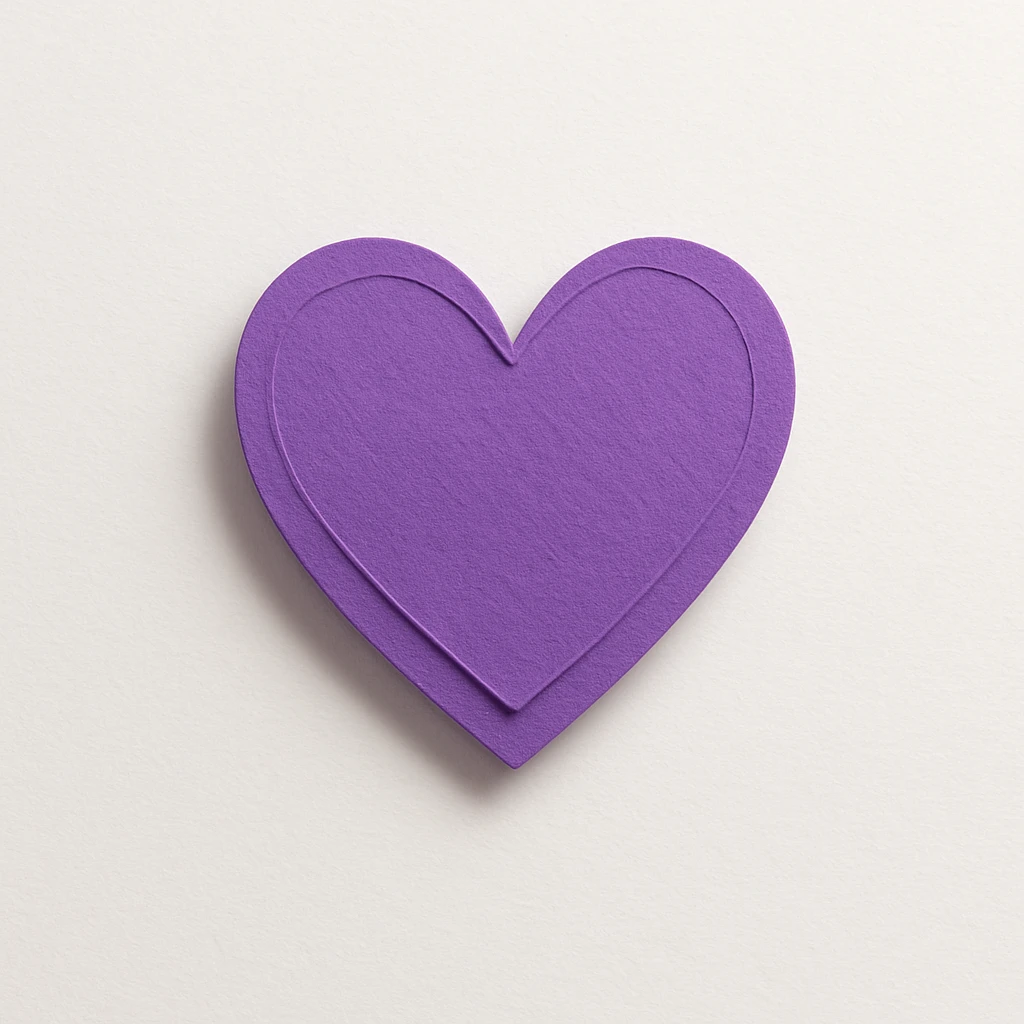 purple heart, paper craft style, layered paper look, no text, transparent background emoji