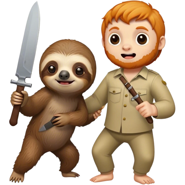 A sloth holding a knife chasing after a ginger boy emoji