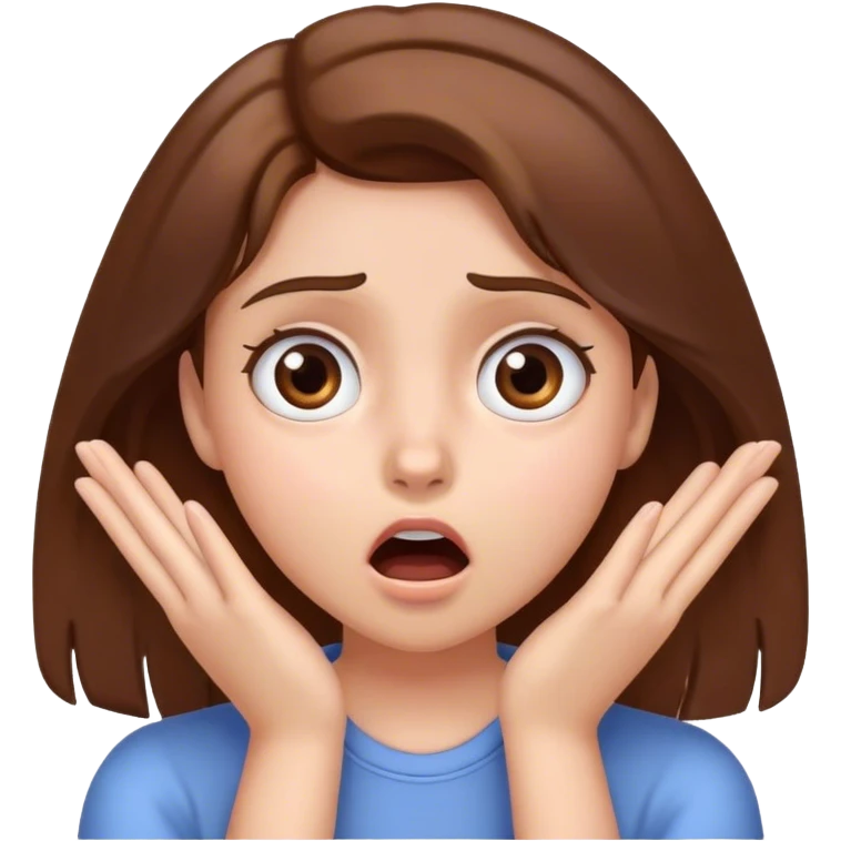 Shocked girl face and hands on face , brown hair  emoji