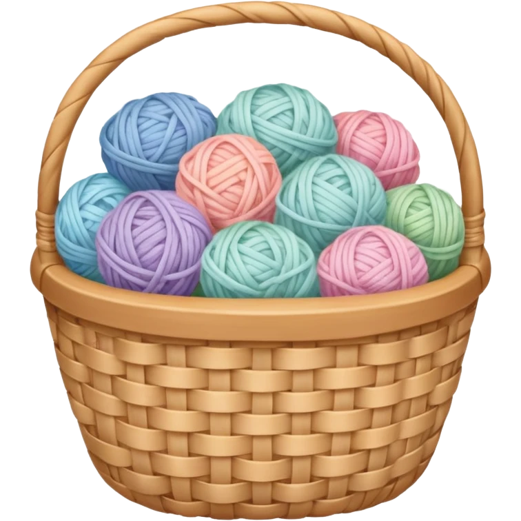 A white basket overflowing with soft pastel yarns emoji