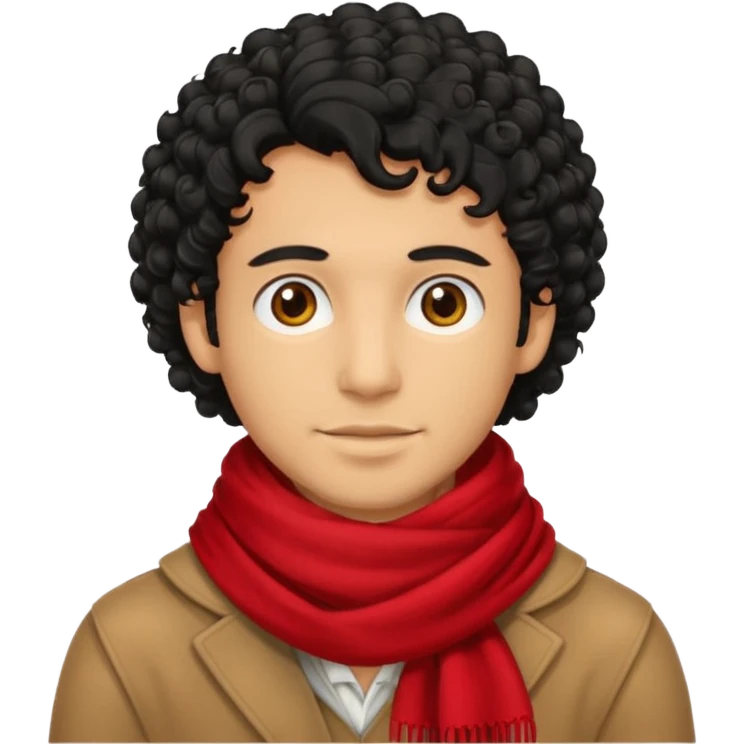 tan skin man, curly black hair wear red scraft emoji