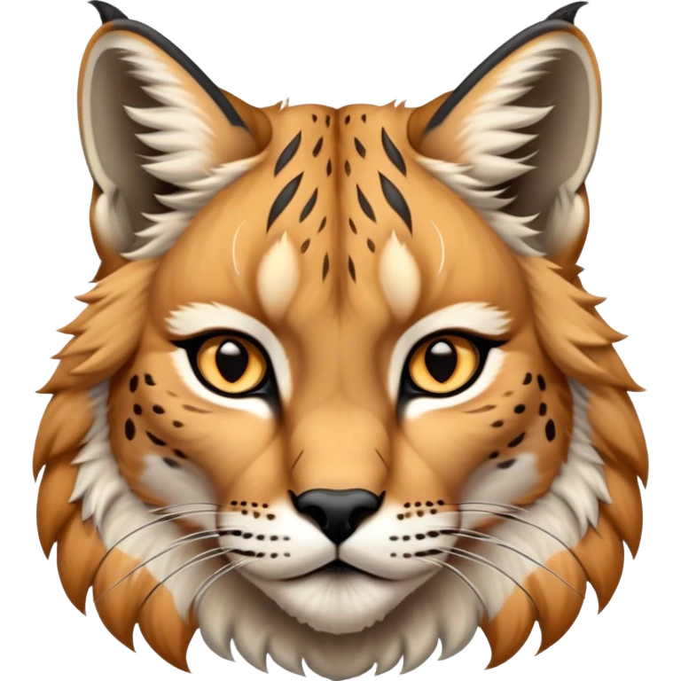 Cinematic-Noble-Lynx-Portrait-Emoji – Poised and regal, with a strong, agile build and a strikingly patterned coat of warm tawny fur accented by bold black ear tufts, deep-set, intelligent amber eyes, simplified yet sharp and sophisticated. emoji