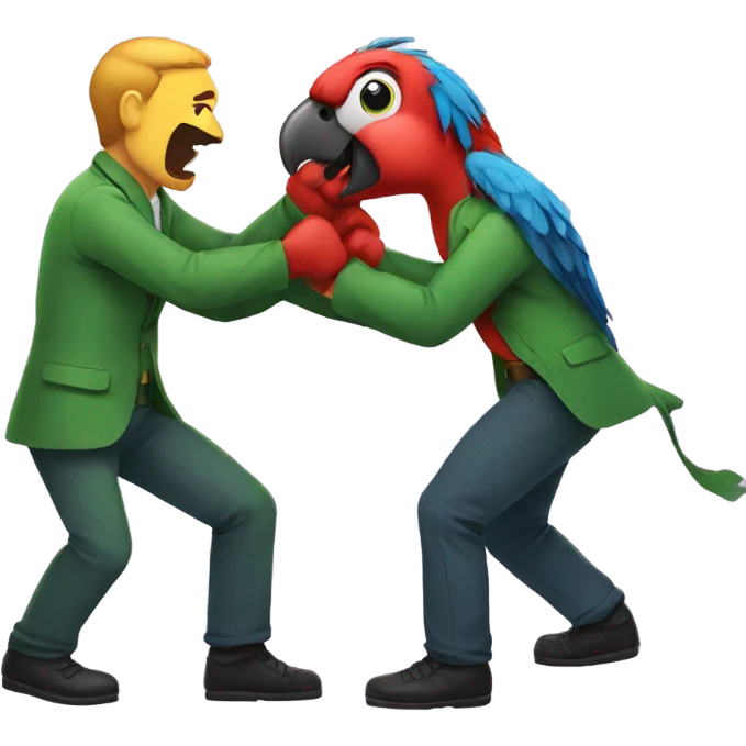 Two men fighting over a parrot emoji