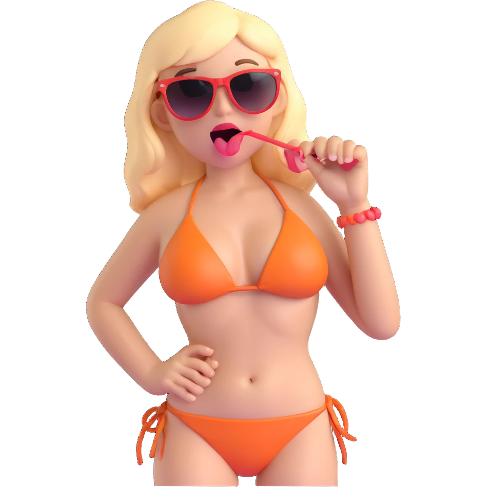 baddie in a bikini, sunglasses, tongue out emoji