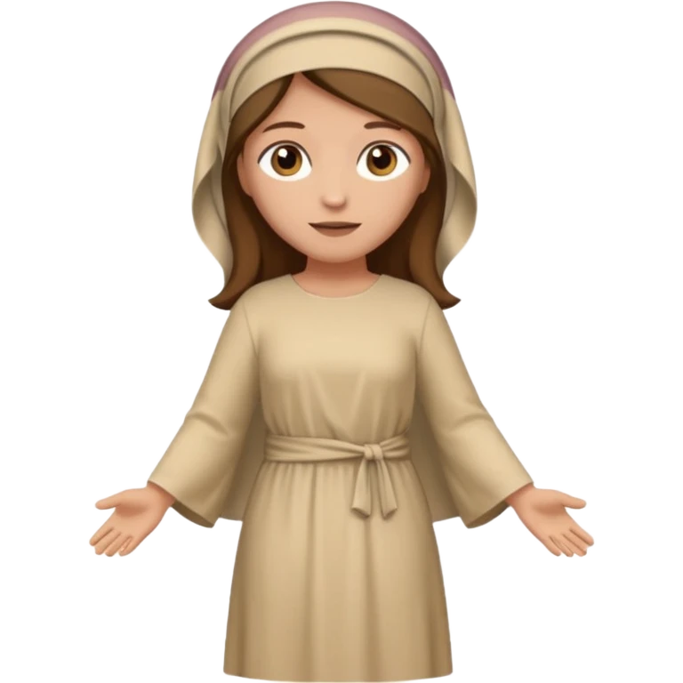 fullbody, head-to-toe, Lazarus's sister, Jesus's friend, with brown hair, beige dress, and a head covering, normal emoji style, different pose emoji