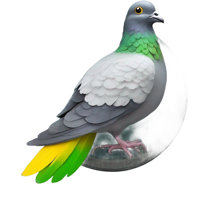 https://www.emojis.com/emoji/realistic-pigeon-yellow-green-R7fMwsTeXFy in https://www.emojis.com/emoji/disk-of-quartz-in-valve-vacuum-tube-YRta95YF2bm emoji