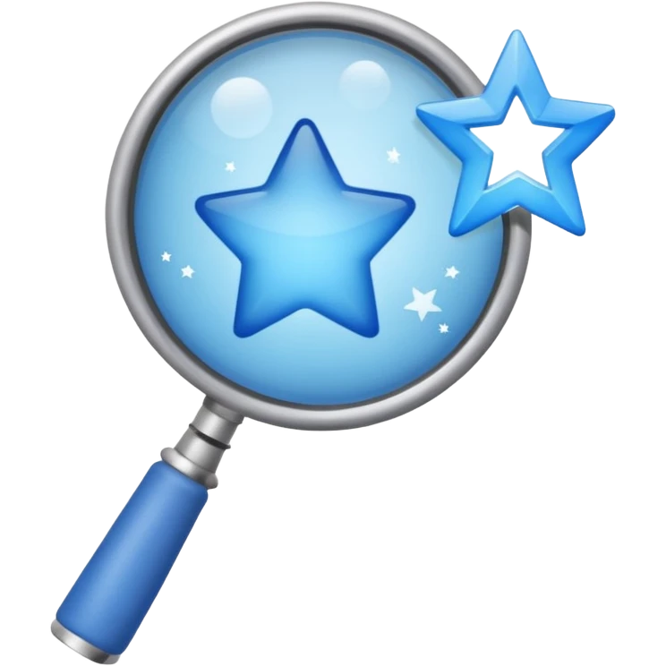 A blue left hand holding a magnifying glass which is showing blue stars emoji