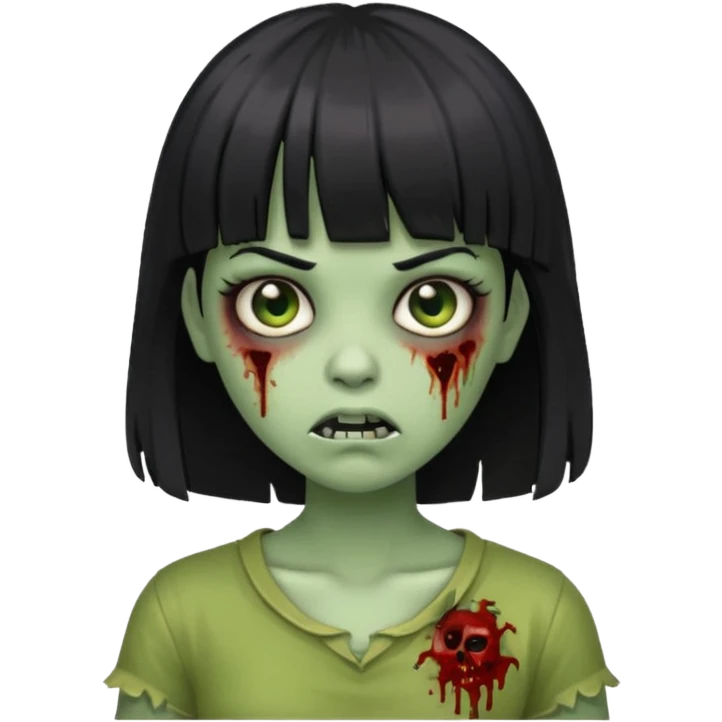 zombie girl with black hair and bangs, greenish skin emoji