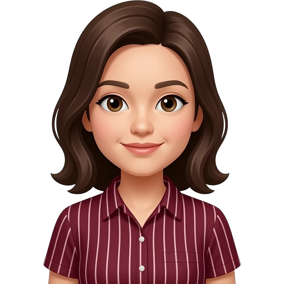 asian young woman with brown hair in dark red shirt with little white vertical lines Ios emoji emoji