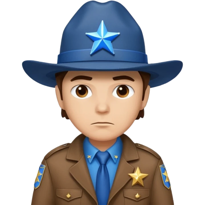 Sheriff with shiny blue star badge, brown jacket and blue hat emoji