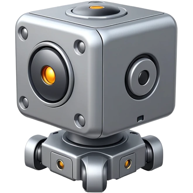 Cube-shaped reconnaissance robot with a rotating sensor on top emoji