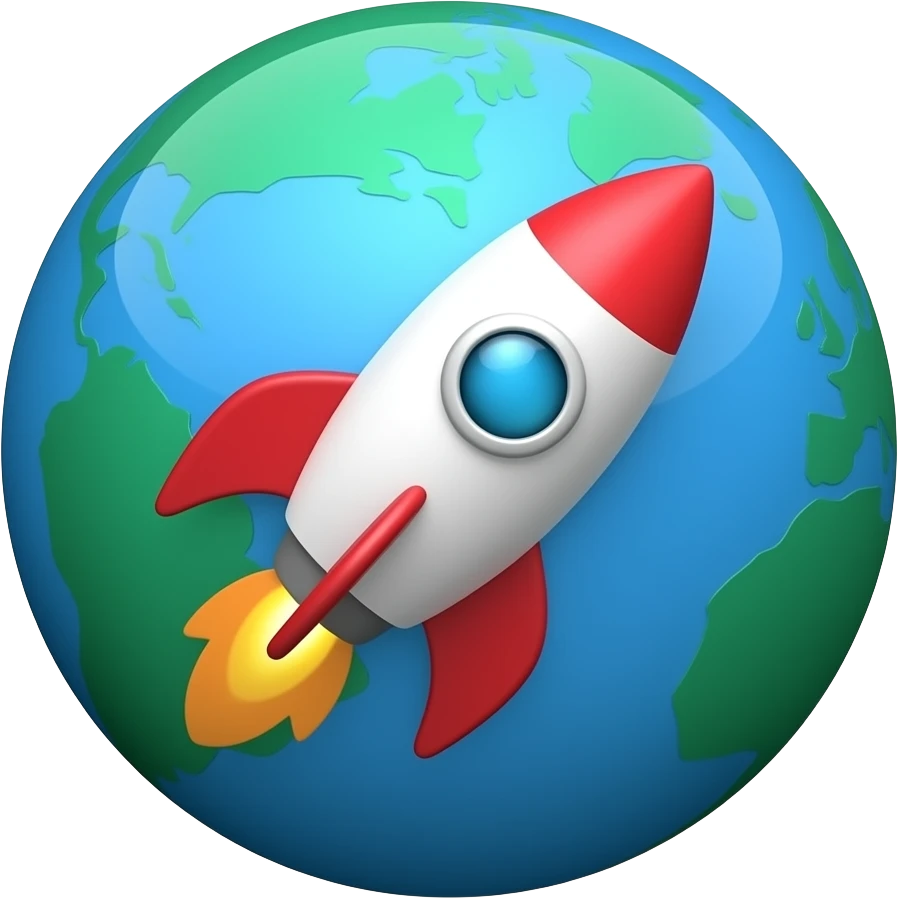 A round ball with rocket decorations emoji