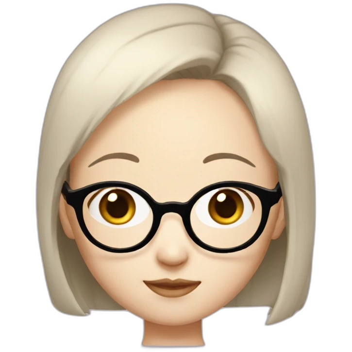 korean girl with big round glasses, bald, white skin color, big forehead emoji
