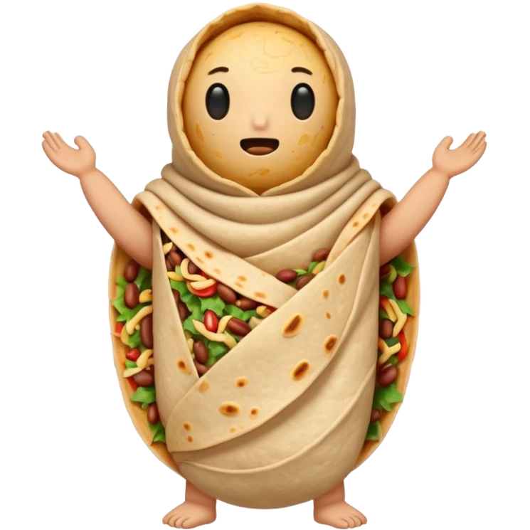 A burrito with arms and legs and no face emoji