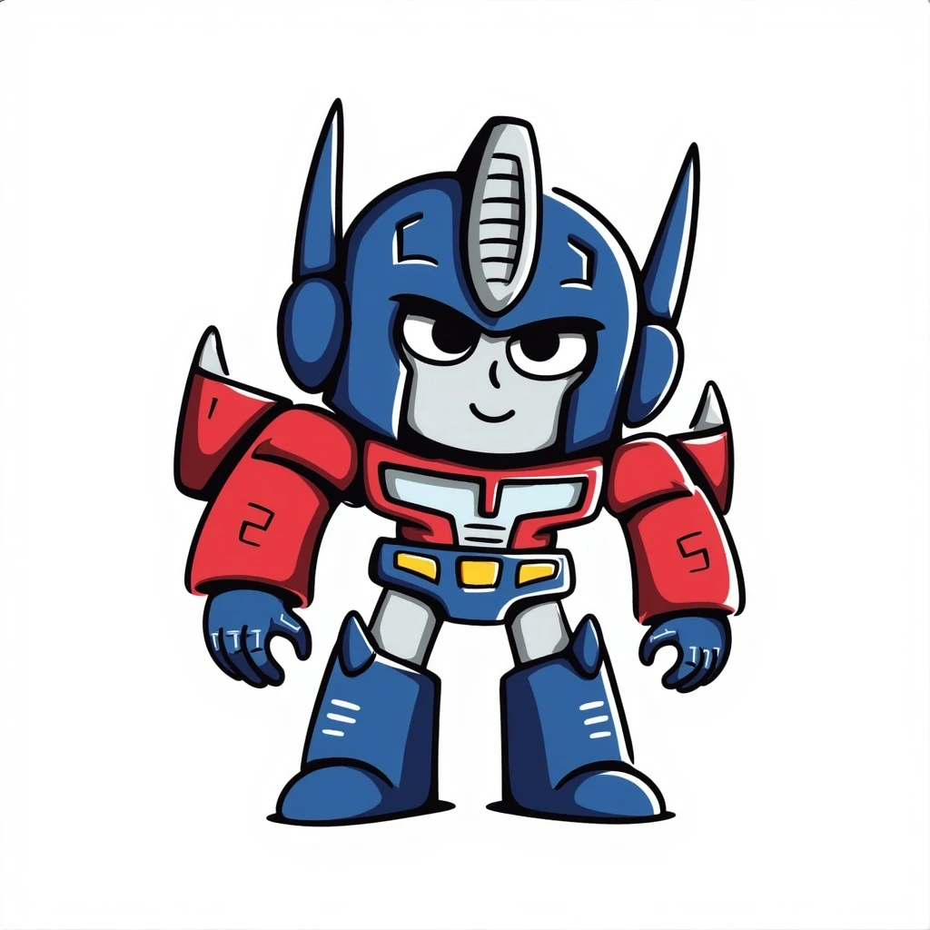 Optimus Prime as a robot emoji, blue and red color scheme, metallic details, heroic expression emoji