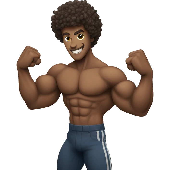 muscular guy flexing his muscles curly hair emoji
