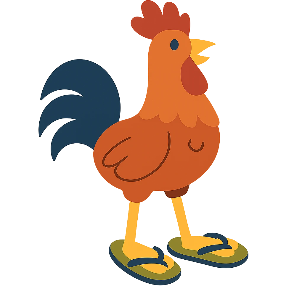 flat-toon style a rooster wearing flip-flops emoji