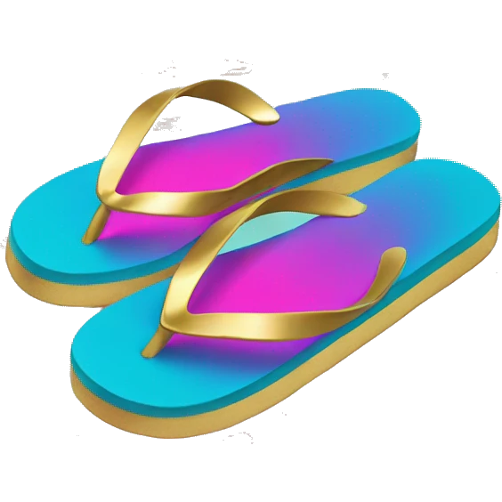 Realistic turquoise hot pink and gold metallic ombre flip flop. emoji