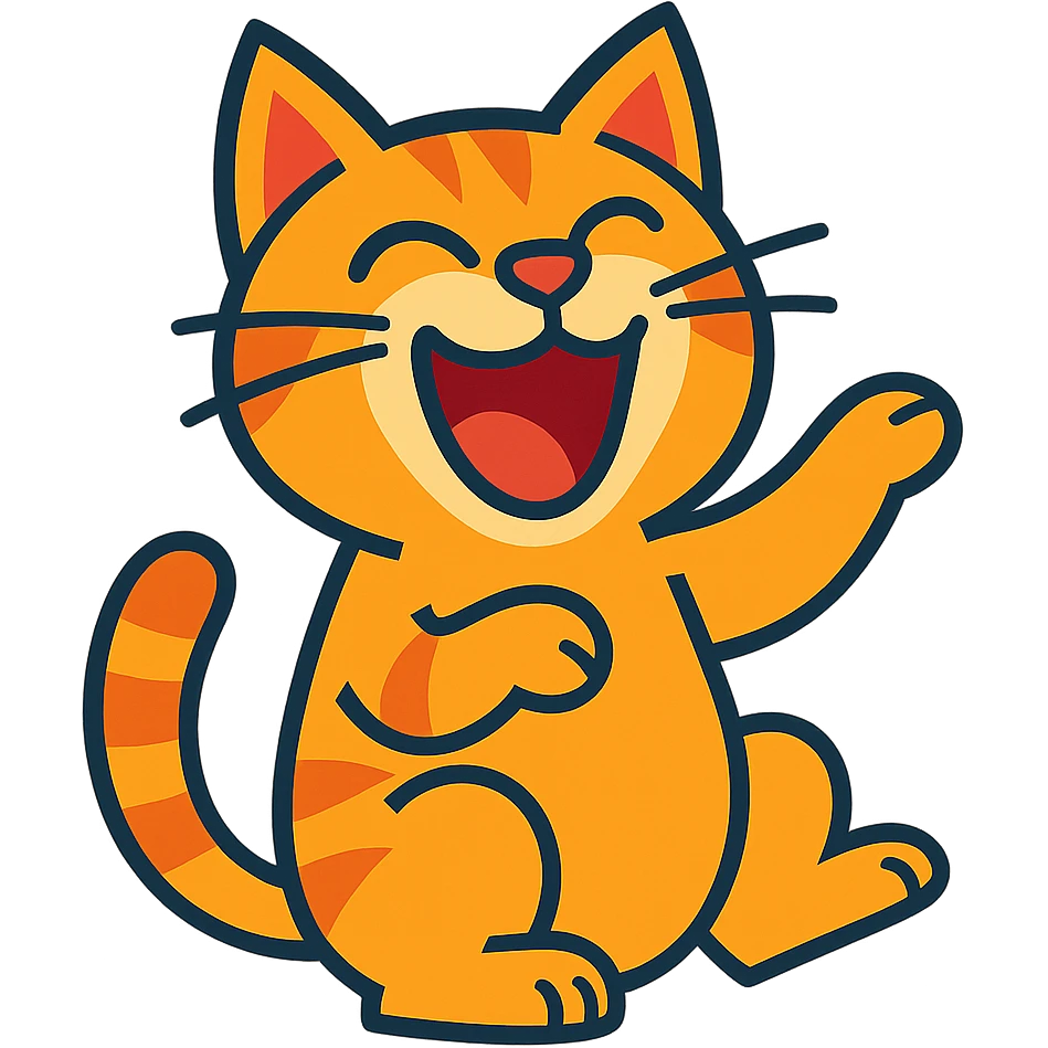 a cat laughing, expressive and playful, vibrant toon style emoji