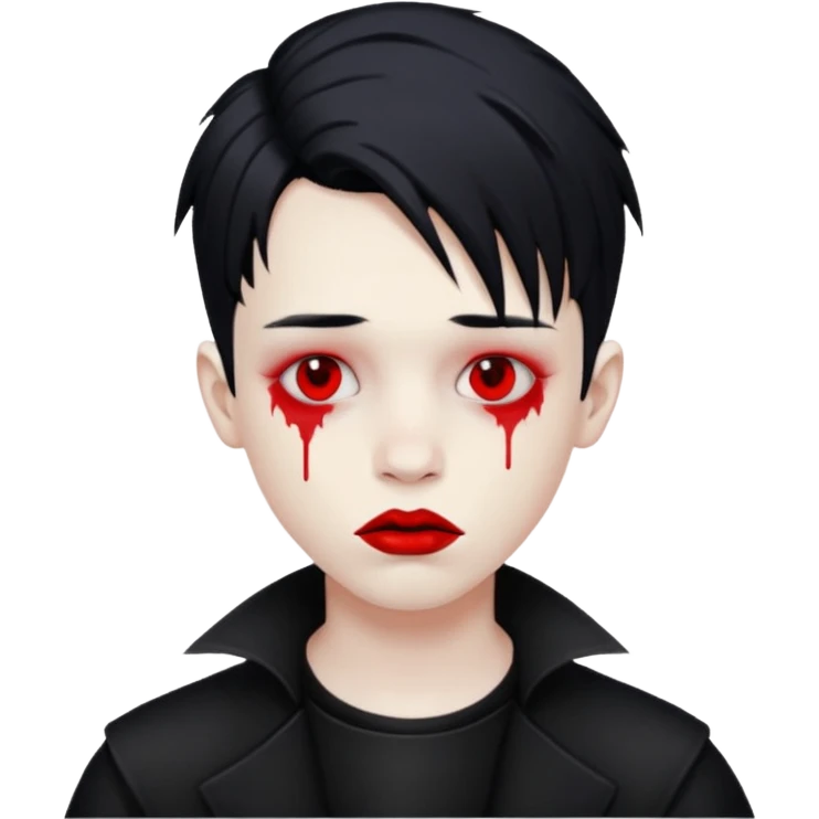 Goth boy with smeared red lipstick emoji
