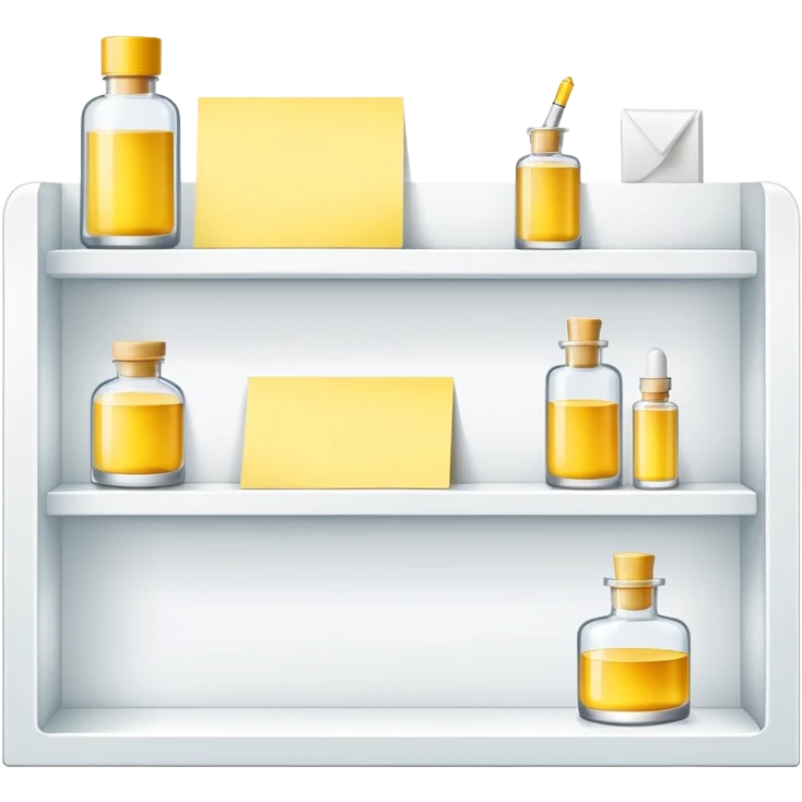 big long white shelf with luxury brand serum and big sticky note emoji