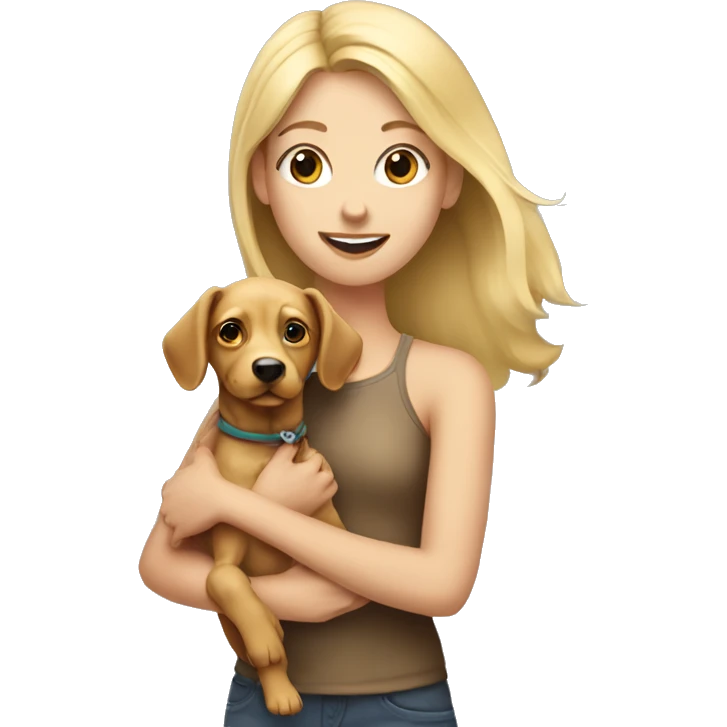 blonde girl holding weener dog  emoji