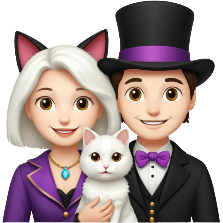 magician couple and their pet cat emoji