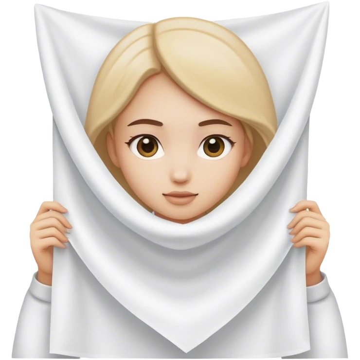 girl holding a square of white cloth in front of her by the two corners emoji