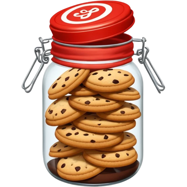 Haz un tarro de galletas y que en el interior contenga varias galletas que la base sea roja con pepitas de chocolate blanco emoji