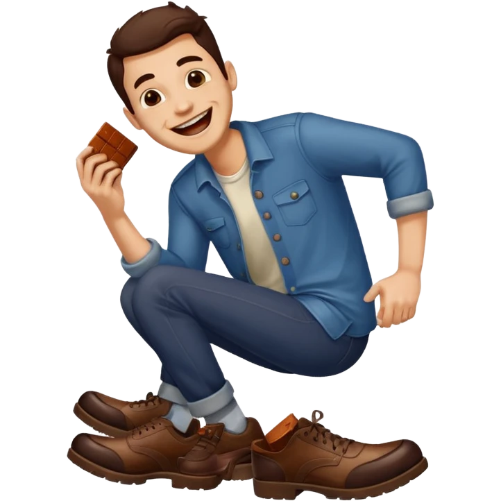 Man laughing with chocolate stain on shoe emoji