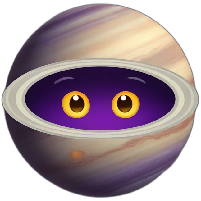 planet Saturn with a cartoon elderly face with big courageous eyes emoji