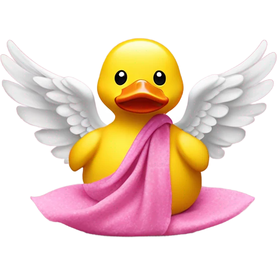 side view of yellow rubber duck with a pink bandana doing yoga while praying emoji