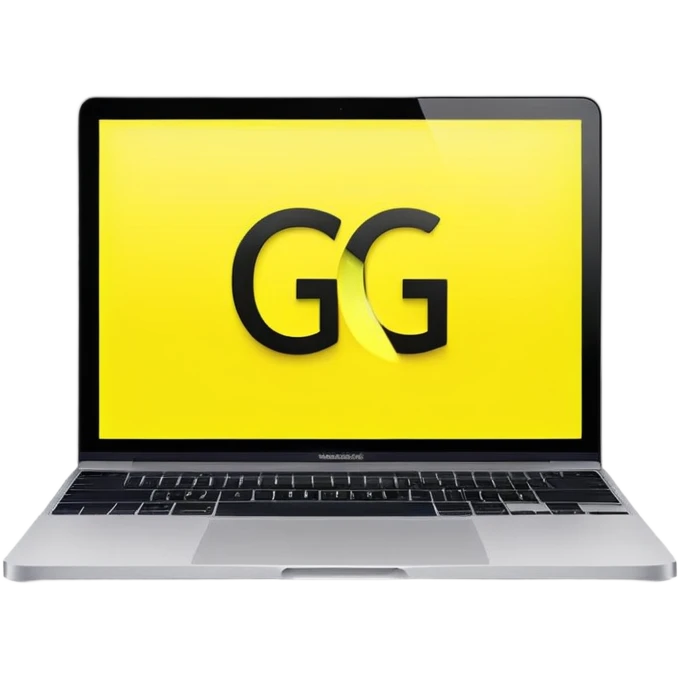 a macbook with a bright neon yellow background and two large G letters in black color emoji