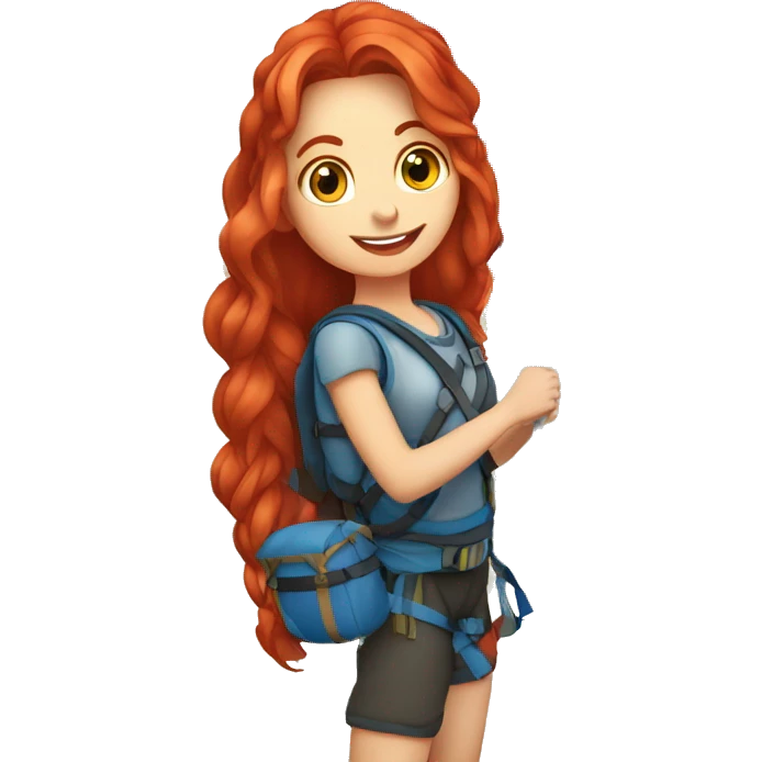 greek flag Female mountain climber long red hair climbing with Greek flag on backpack and holding Easter eggs basket emoji