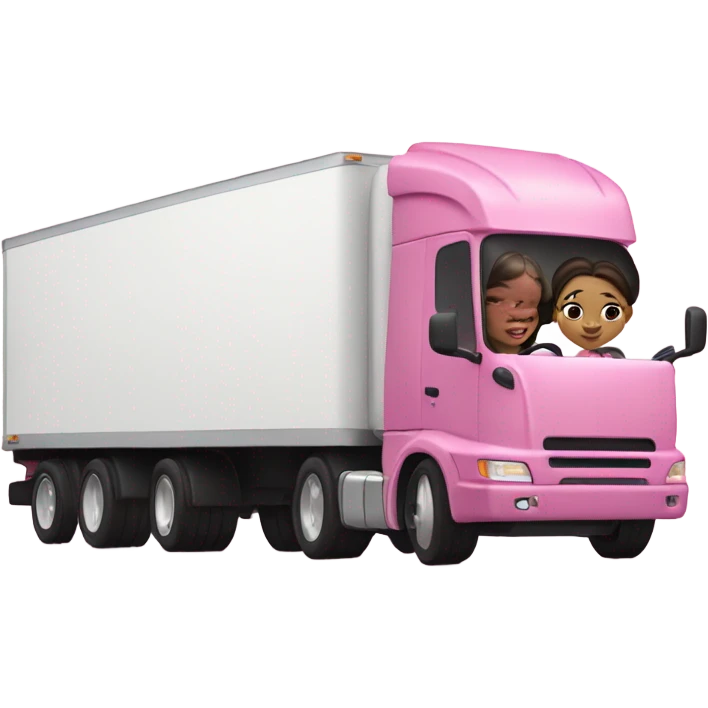 A white skin girl driving a Pink semi trailer truck emoji