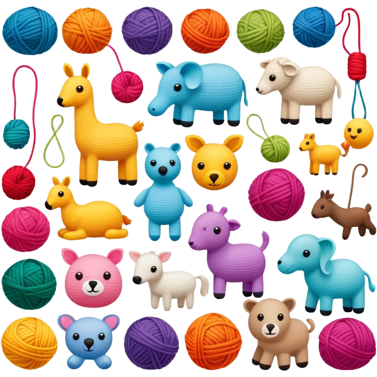 colorful yarn crochet toys and animals emoji
