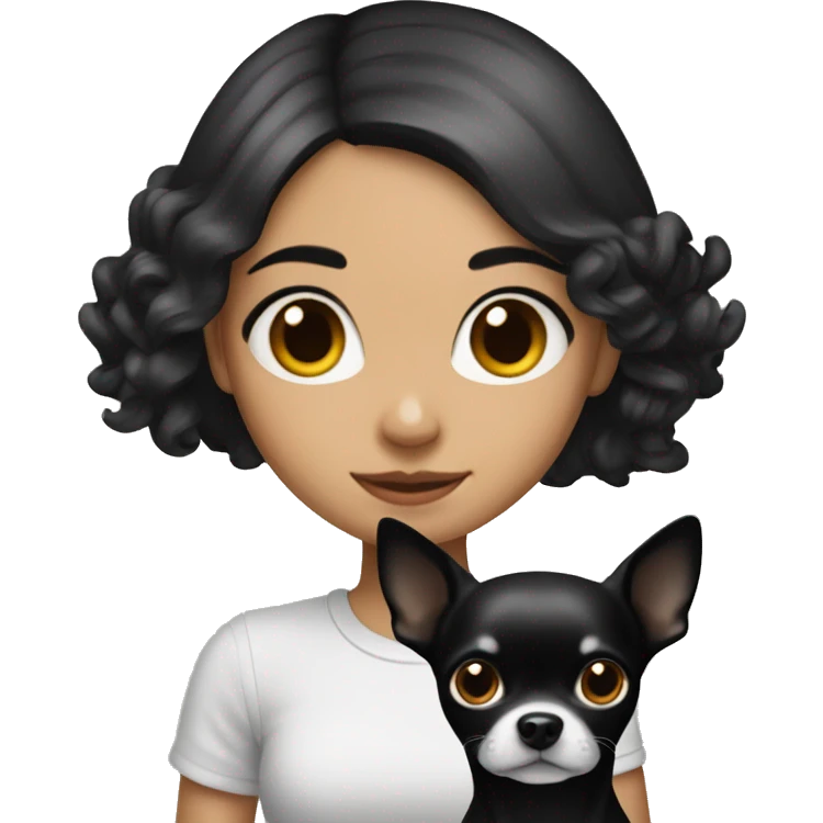 Girl with black hair with a Chihuahua dog￼.  emoji