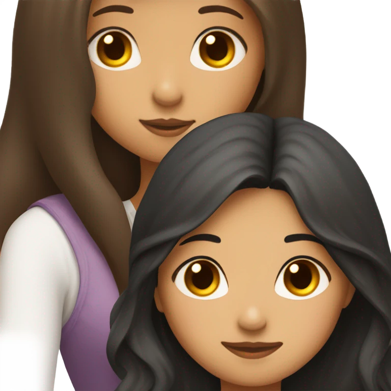 girl kissing girl one with black long wavy hair and the other with straight brown hair  emoji