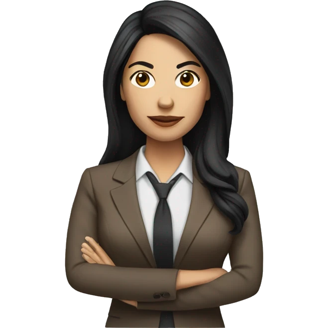Female defense attorney with long black hair with brown suit emoji