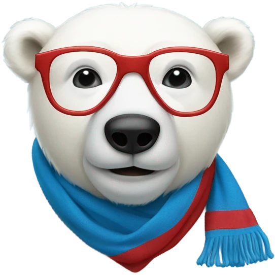 Polar bear wearing glasses and a blue and red scarf and looks like a teddy emoji