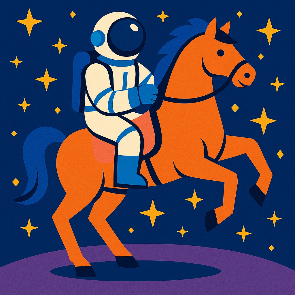 astronaut on horseback with stars in background emoji